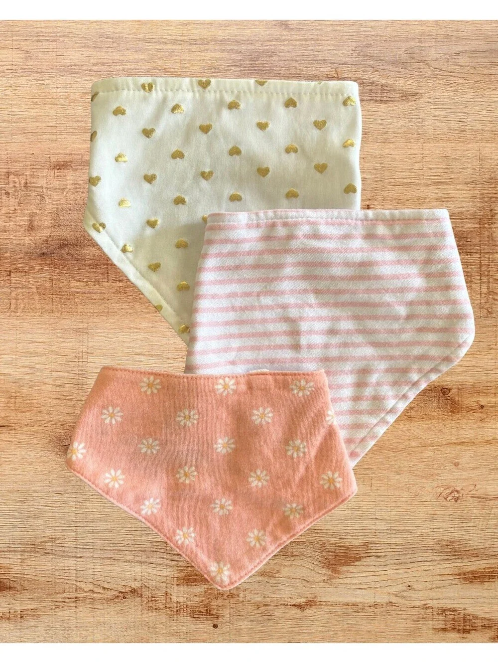 Baby Girl Bandana Bib Set of 3 Hearts Stripes Floral Drool Feeding Bibs